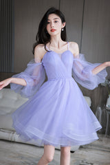 Cute Puff Sleeve Tulle Short Prom Dresses, A-Line Party Dresses