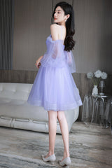 Cute Puff Sleeve Tulle Short Prom Dresses, A-Line Party Dresses