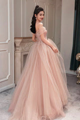 Beautiful Pink Off the Shoulder Lace Party Dresses, Pink Junior Prom Dresses