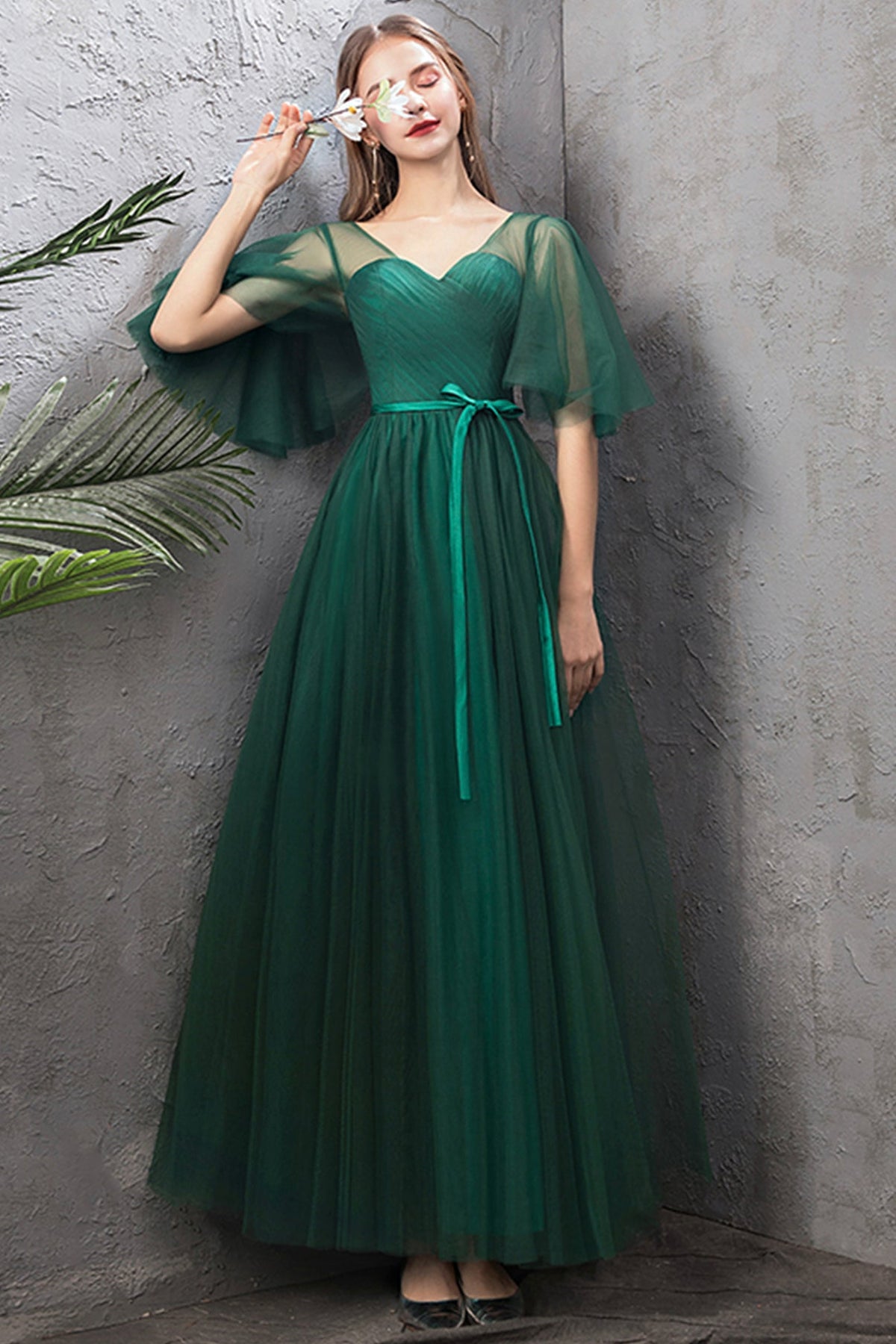 Green Tulle Long Prom Dresses, A-Line Evening Dresses