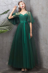 Green Tulle Long Prom Dresses, A-Line Evening Dresses