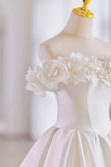 Robe de bal longue en satin blanc, robe de mariée à épaules dénudées 