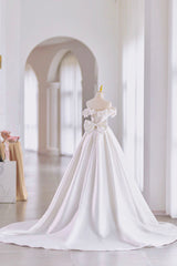 Robe de bal longue en satin blanc, robe de mariée à épaules dénudées 