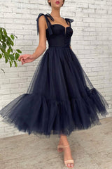 Blue Tulle Short Prom Dresses, Cute A-Line Homecoming Party Dresses