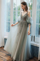 Cute Tulle Lace Long Prom Dress, A-Line Evening Dress