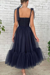 Blue Tulle Short Prom Dresses, Cute A-Line Homecoming Party Dresses