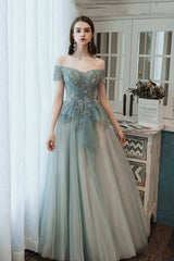 Cute Tulle Lace Long Prom Dress, A-Line Evening Dress