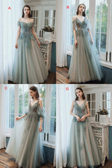 Cute Tulle Lace Long Prom Dress, A-Line Evening Dress
