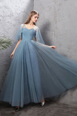 Blue Tulle Long Prom Dresses, A-Line Simple Evening Dresses