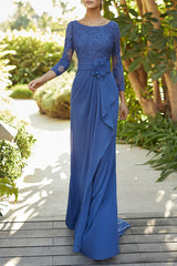 Fitted Spoon 3/4 Sleeve Two tone Lace Applique Flower Mother of the bride dresses