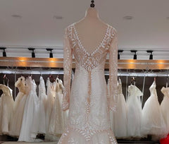 Long Sleeves Mermaid Lace Split Inside Long Formal Wedding Dress