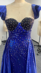 33834 - A-Line Cap Sleeves Strapless Rhinestone Prom Formal Dress