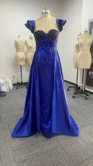 33834 - A-Line Cap Sleeves Strapless Rhinestone Prom Formal Dress