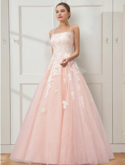 Prom Dresses Floral Dress Masquerade Floor Length Sleeveless Strap Tulle Crisscross Back with Embroidery