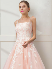 Prom Dresses Floral Dress Masquerade Floor Length Sleeveless Strap Tulle Crisscross Back with Embroidery