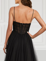 A-Line Prom Dresses Corsets Dress Party Wear Court Train Sleeveless Spaghetti Strap Tulle with Slit
