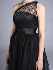 A-Line Prom Cocktail Dresses Vintage Dress Wedding Guest Sleeveless One Shoulder Tulle with Pleats Pattern Print