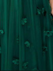 A-Line Floral Dress Wedding Guest Floor Length Short Sleeve Boat Neck Tulle with Crystals Appliques