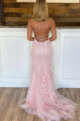 2024 Pink Prom Dresses Mermaid Long Cheap Evening Dresses Spaghetti Straps