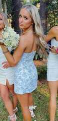 Strapless Blue Sheath Homecoming Dress Short Prom Dress  2519