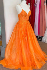 2024 Corset Orange Prom Dress Lace A Line Spaghetti Straps Appliques