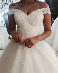 2024 Lace Off Shoulder Cheap Wedding Dress Appliques
