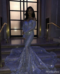 2024 Long Sleeves Sequins Prom Dresses Iridescent Off the Shoulder Sweetheart Dress