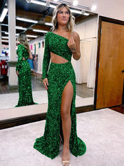 2024 One shoulder Sequins Burgundy Prom Dress Long Evening Dress uk