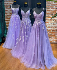 2024 Straps Violet Purple Prom Dresses Lace Tulle Long A-line Dress