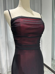 Sheath Spaghetti Straps Burgundy Floor-length Long Prom Dress with Silt