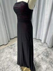 Sheath Spaghetti Straps Burgundy Floor-length Long Prom Dress with Silt