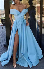 Aimishang A-Line Evening Gown Party Dress Sexy Dress Prom Birthday Floor Length Short Sleeve Off Shoulder Satin with Slit Pure Color