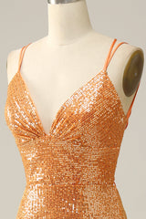 Orange Sequined Backless Mermaid Prom Dress Sparkly