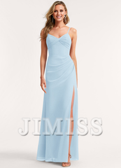 A-line V-neck floor-length chiffon bridesmaid dress