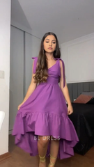 A Line Cute V Neck Ruffle Purple formal dresses Bridesmaid Dresses evening gown Prom Dress