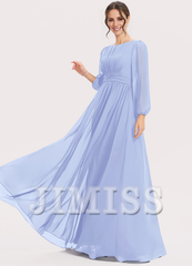 A-Line Halter Neck Floor Length Chiffon Bridesmaids Dress