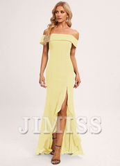 Trumpet/Mermaid Off-the-shoulder Asymmetric Ruffle Chiffon Bridesmaid Dress