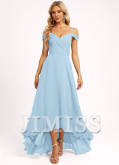 A-line off-shoulder asymmetric chiffon bridesmaid dress