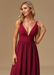 A-line dress V-neck floor-length chiffon bridesmaid dress