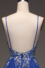 A Line Royal Blue Long Prom Dress With Appliques Sexy