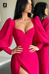33831 - Classic V-Neck Long Sleeves  Long Prom Evening Formal Dress With Slit