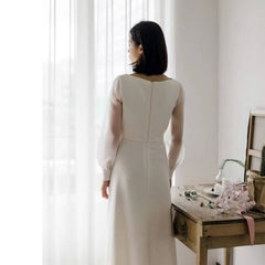 Simple Beach Boho Wedding Dresses,Outdoor Wedding Dress with Long Sleeves