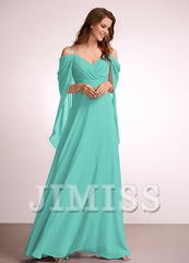 A-line off-shoulder floor-length chiffon bridesmaid dress