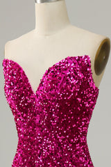 Fuchsia Sweetheart Neck Sequined Mermaid Prom Dress With Sweep Train Sparkly