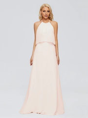 Post neck chiffon and floor length bridesmaid dress