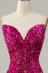 Fuchsia Sweetheart Neck Sequined Mermaid Prom Dress With Sweep Train Sparkly