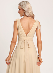 A-link V-neck and ground chiffon bow bridesmaid dress