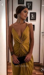 Sheath Spaghetti Straps Gold Long formal dresses Bridesmaid Dresses evening gown Prom Dress