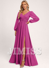 Ruffled A-line V-neck Floor-length Chiffon Bridesmaids Dress