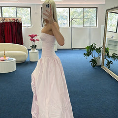 A Line Strapless Pink formal dresses Bridesmaid Dresses evening gown Prom Dress With Slit